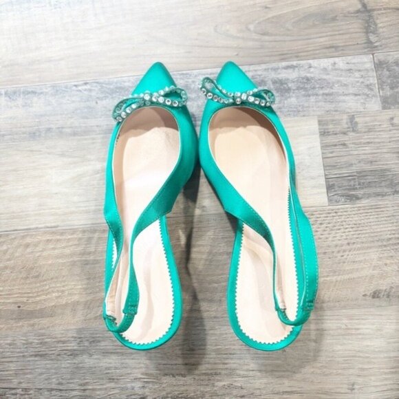 J.Crew Colette Slingback Pumps with Bow in Jungle Green - Size 8 - Picture 6 of 11